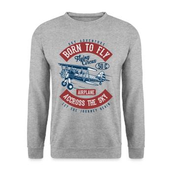 SKY ADVENTURE - Vintage - Retro Flugzeug Shirt - Unisex Pullover - Weißgrau meliert - Vorne - Alina (178cm) & Michal (187cm)