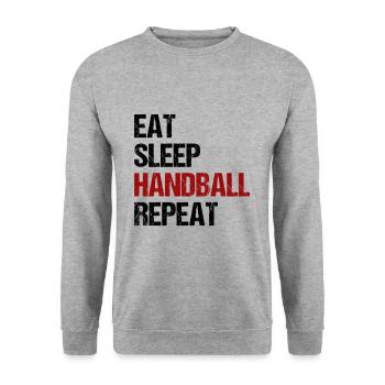 Eat Sleep Handball Repeat Sport Spiel Geschenk - Unisex Pullover - Weißgrau meliert - Vorne - Alina (178cm) & Michal (187cm)