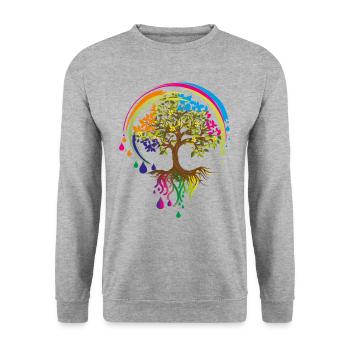 bunter Baum - Unisex Pullover - Weißgrau meliert - Vorne - Alina (178cm) & Michal (187cm)