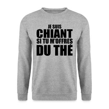 Mann, der liebt: Tee. Lustiger Design-Humor - Unisex Pullover - Weißgrau meliert - Vorne - Alina (178cm) & Michal (187cm)