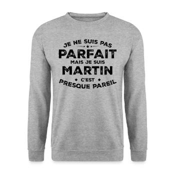 Martin Un Prénom, Une Attitude L’Humour Martin - Sweat-shirt Unisexe - gris chiné - Devant - Alina (178cm) & Michal (187cm)