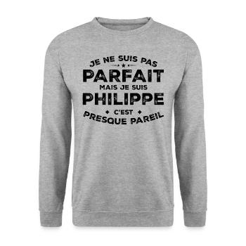 Philippe Un Prénom, Une Attitude L’Humour Philippe - Sweat-shirt Unisexe - gris chiné - Devant - Alina (178cm) & Michal (187cm)
