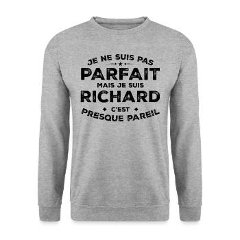 Richard Un Prénom, Une Attitude L’Humour Richard - Sweat-shirt Unisexe - gris chiné - Devant - Alina (178cm) & Michal (187cm)