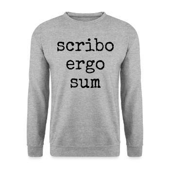 scribo ergo sum - ich schreibe also bin ich - Unisex Pullover - Weißgrau meliert - Vorne - Alina (178cm) & Michal (187cm)