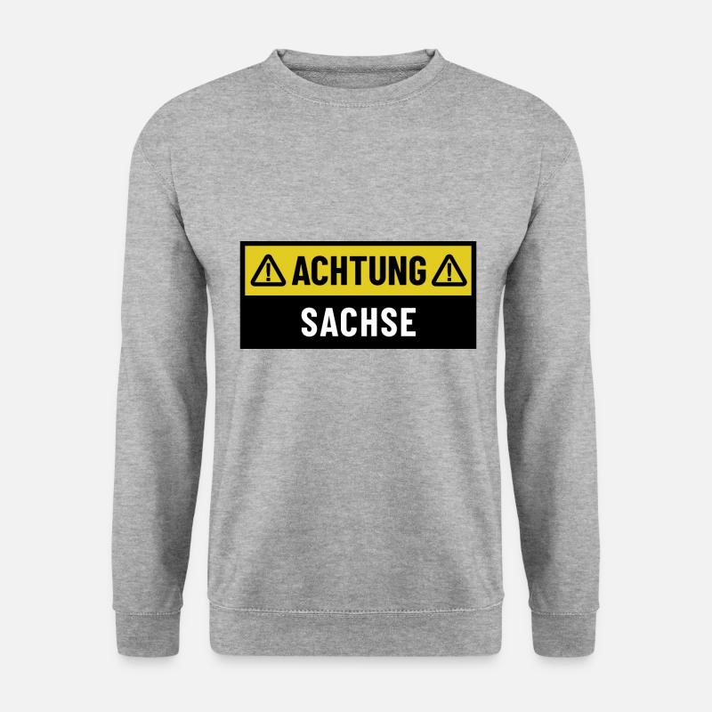 Achtung Sachse - Regionaler Spruch - Unisex Pullover - Weißgrau meliert