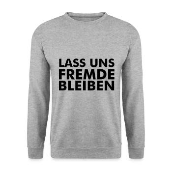 Lass uns Fremde bleiben Geschenk Geschenkidee - Unisex Pullover - Weißgrau meliert - Vorne - Alina (178cm) & Michal (187cm)