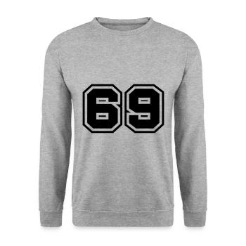 69 Zahl Symbol - Unisex Pullover - Weißgrau meliert - Vorne - Alina (178cm) & Michal (187cm)