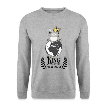 Roi du Monde : Chat Monté sur Globe Terrestre - Sweat-shirt Unisexe - gris chiné - Devant - Alina (178cm) & Michal (187cm)