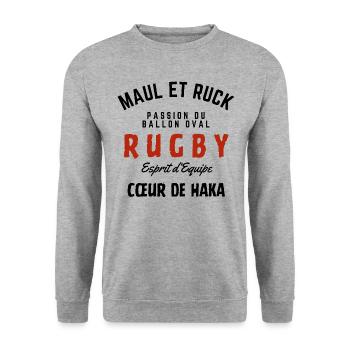 T-shirt sweat Rugby Haka - Sweat-shirt Unisexe - gris chiné - Devant - Alina (178cm) & Michal (187cm)