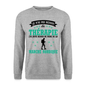 J Ai Juste Besoin de Marche Nordique Humour - Sweat-shirt Unisexe - gris chiné - Devant - Alina (178cm) & Michal (187cm)