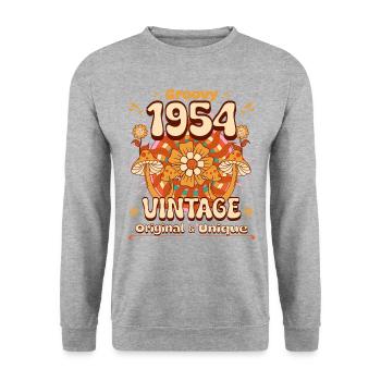 Vintage Year 1954 Birthday Woman 70 Years Old - Unisex Sweatshirt - salt & pepper - Front - Alina (178cm) & Michal (187cm)