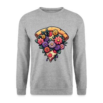 Humour Part De Pizza Avec Fleurs - Sweat-shirt Unisexe - gris chiné - Devant - Alina (178cm) & Michal (187cm)