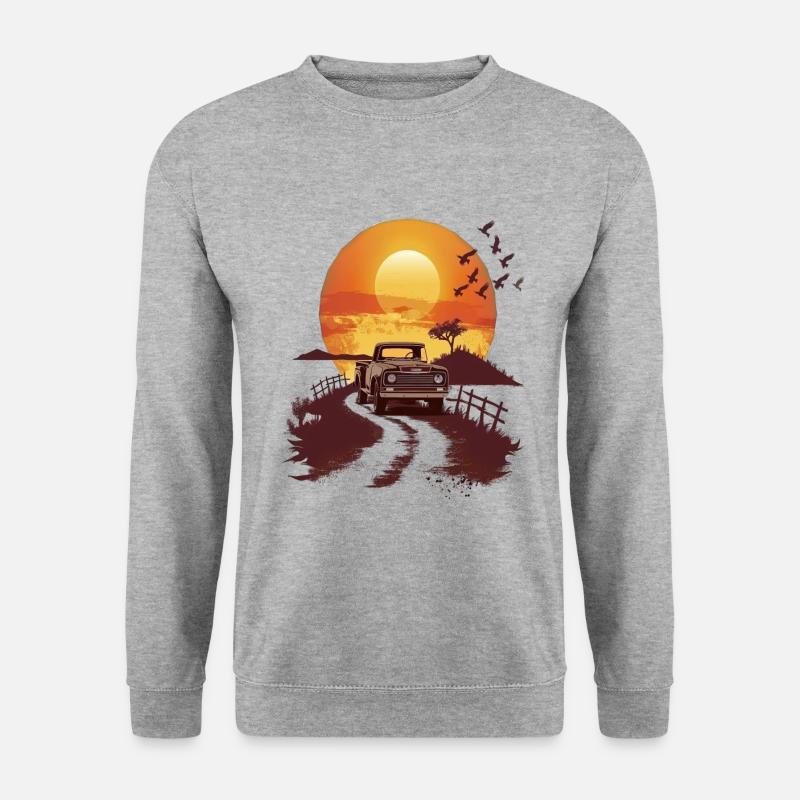 Sonnenuntergang Straße Klassischer Pickup - Unisex Pullover - Weißgrau meliert