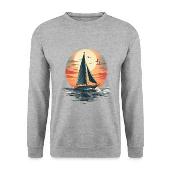 Sailboat at sunset, sea and seagulls - Unisex Sweatshirt - salt & pepper - Front - Alina (178cm) & Michal (187cm)