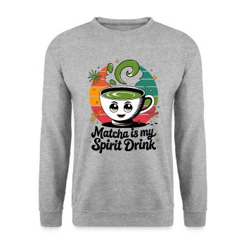 Matcha Is My Spirit Drink - Unisex Pullover - Weißgrau meliert - Vorne - Alina (178cm) & Michal (187cm)