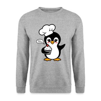 Penguin with chef's hat loves baking - Unisex Sweatshirt - salt & pepper - Front - Alina (178cm) & Michal (187cm)