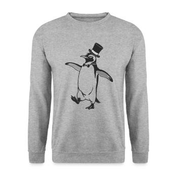 Pingouin élégant avec chapeau haut de forme et nœud papillon - Sweat-shirt Unisexe - gris chiné - Devant - Alina (178cm) & Michal (187cm)