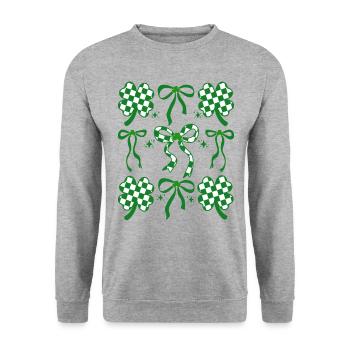 Checkered Clover Bow St. Patrick's Day - Unisex Sweatshirt - salt & pepper - Front - Alina (178cm) & Michal (187cm)