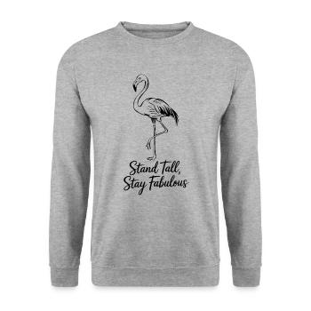 Steh Aufrecht, Bleib Fabelhaft Flamingo - Unisex Pullover - Weißgrau meliert - Vorne - Alina (178cm) & Michal (187cm)