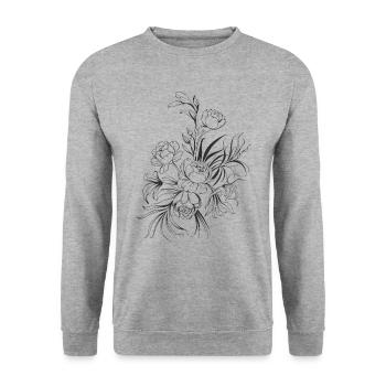 Blühende Blumenpracht in Skizzenstil - Unisex Pullover - Weißgrau meliert - Vorne - Alina (178cm) & Michal (187cm)