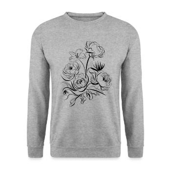 Elegante Blumenillustration im Vintage-Stil - Unisex Pullover - Weißgrau meliert - Vorne - Alina (178cm) & Michal (187cm)