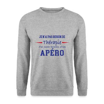 Thérapie apéro - Sweat-shirt Unisexe - gris chiné - Devant - Alina (178cm) & Michal (187cm)