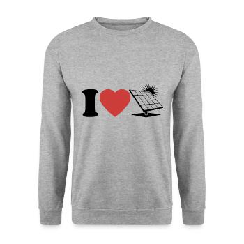 J’aime le photovoltaïque - Cœur - Énergie renouvelable - Sweat-shirt Unisexe - gris chiné - Devant - Alina (178cm) & Michal (187cm)