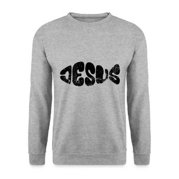 Jésus - Poisson - Amour - Croyants - Don - Sweat-shirt Unisexe - gris chiné - Devant - Alina (178cm) & Michal (187cm)