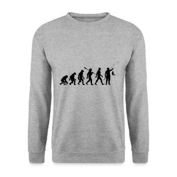 Evolution - Angeln - Angler - Fische fangen - Unisex Pullover - Weißgrau meliert - Vorne - Alina (178cm) & Michal (187cm)