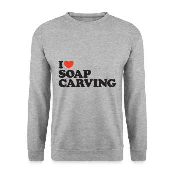 I love Soap Carving Herz Shirt - Unisex Pullover - Weißgrau meliert - Vorne - Alina (178cm) & Michal (187cm)