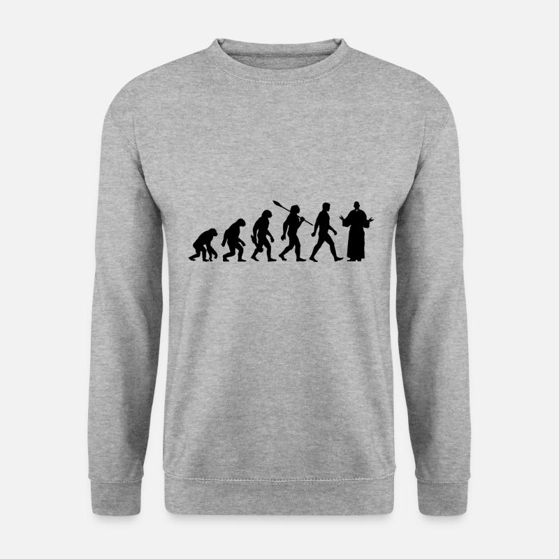 Evolution - Pfarrer - Kirche - Religion - Unisex Pullover - Weißgrau meliert