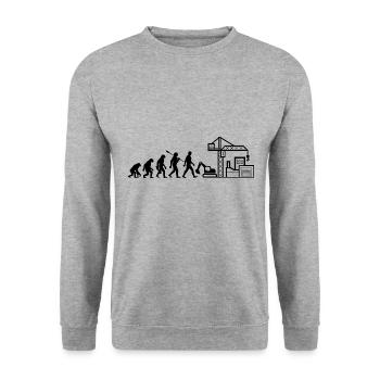 Evolution - Baustelle - Bauarbeiter - Unisex Pullover - Weißgrau meliert - Vorne - Alina (178cm) & Michal (187cm)
