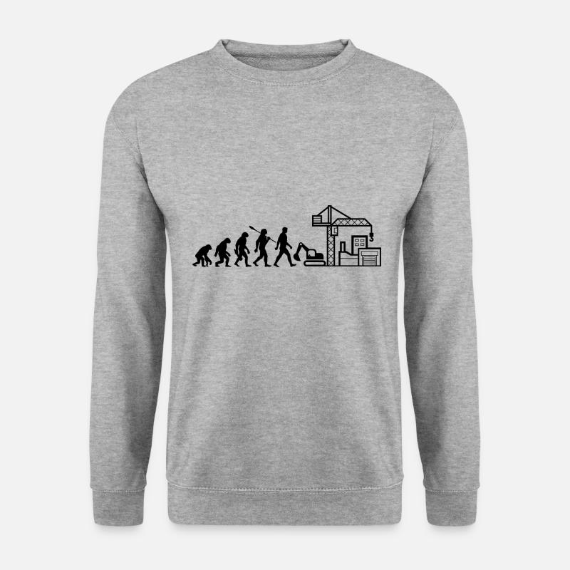 Evolution - Baustelle - Bauarbeiter - Unisex Pullover - Weißgrau meliert