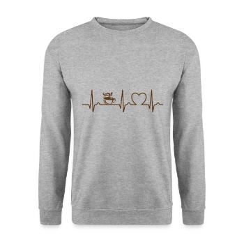 Heart Curve - Café - ECG - Pouls - Tasse à café - Sweat-shirt Unisexe - gris chiné - Devant - Alina (178cm) & Michal (187cm)