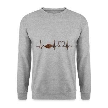 EKG Kurve - Herzkurve - Puls - Essen - Schokolade - Unisex Pullover - Weißgrau meliert - Vorne - Alina (178cm) & Michal (187cm)