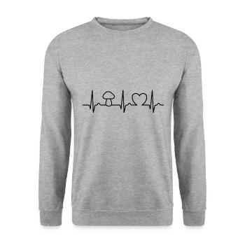 Herzkurve - Pilzsammler - Pilze - Spruch - Unisex Pullover - Weißgrau meliert - Vorne - Alina (178cm) & Michal (187cm)