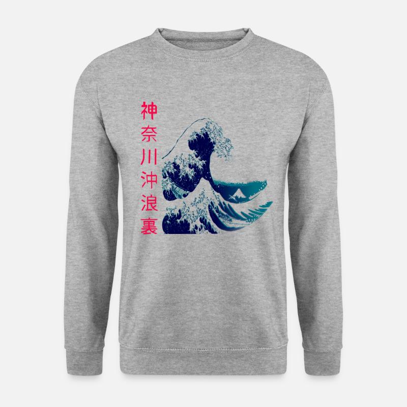 Die große Welle vor Kanagawa - Unisex Pullover - Weißgrau meliert