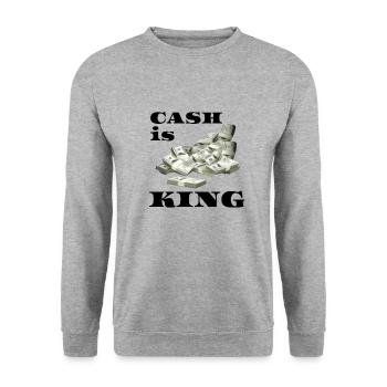 Cash is King Börse Trader Geld Dollar Geschenkidee - Unisex Pullover - Weißgrau meliert - Vorne - Alina (178cm) & Michal (187cm)
