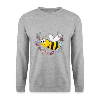 Biene und Blumen - Unisex Pullover - Weißgrau meliert - Vorne - Alina (178cm) & Michal (187cm)