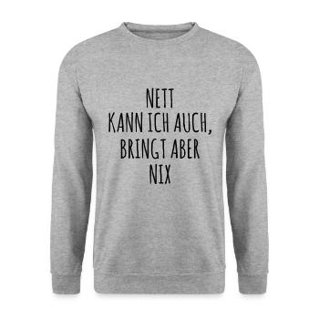 Nett kann ich auch - bringt aber nix - Unisex Pullover - Weißgrau meliert - Vorne - Alina (178cm) & Michal (187cm)