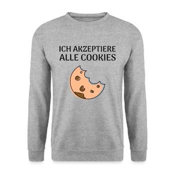 Ich akzeptiere alle Cookies - Unisex Pullover - Weißgrau meliert - Vorne - Alina (178cm) & Michal (187cm)