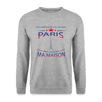 Paris ma maison humour cadeau - Sweat-shirt Unisexe - gris chiné - Devant - Alina (178cm) & Michal (187cm)
