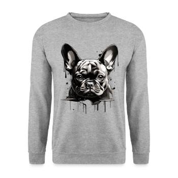 CHIEN BOULEDOGUE FRANÇAIS - Sweat-shirt Unisexe - gris chiné - Devant - Alina (178cm) & Michal (187cm)