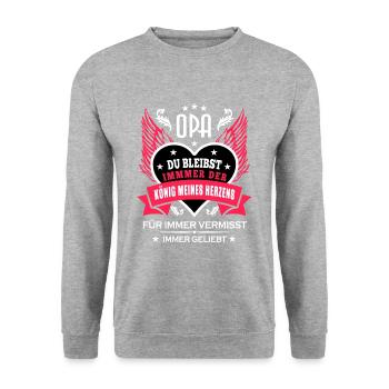 Opa - König meines Herzens - Unisex Pullover - Weißgrau meliert - Vorne - Alina (178cm) & Michal (187cm)