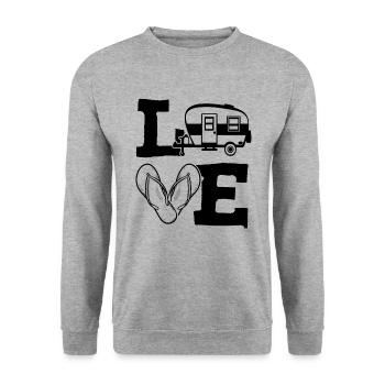 Ich Liebe Camping Camp - Unisex Pullover - Weißgrau meliert - Vorne - Alina (178cm) & Michal (187cm)