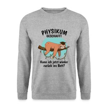 Physikum geschafft!!! Medizinstudent Universität - Unisex Pullover - Weißgrau meliert - Vorne - Alina (178cm) & Michal (187cm)