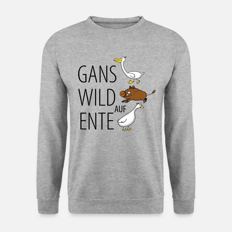 Gans Wild auf Ente - lustige Sprüche - Unisex Pullover - Weißgrau meliert
