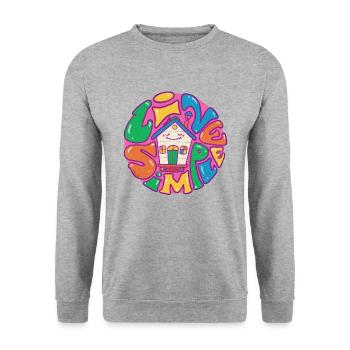 Tiny House Live Simple mit lila Umriss - Unisex Pullover - Weißgrau meliert - Vorne - Alina (178cm) & Michal (187cm)