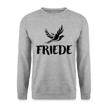 Friede - schwarz - Unisex Pullover - Weißgrau meliert - Vorne - Alina (178cm) & Michal (187cm)