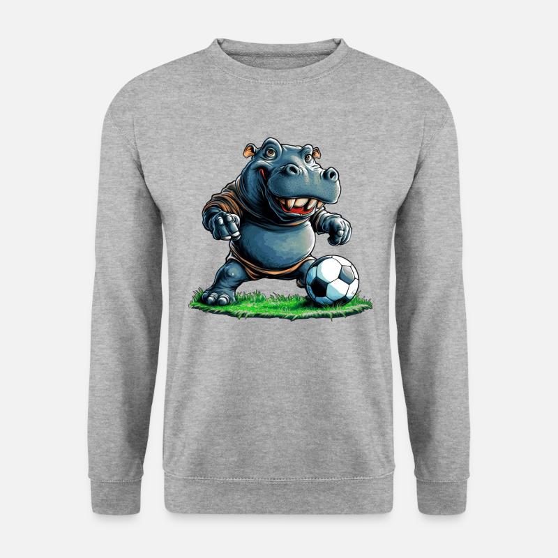 Fussballer Nilpferd - Unisex Pullover - Weißgrau meliert